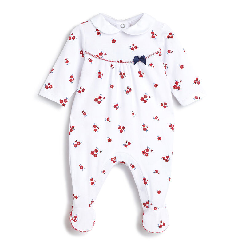 Girls White and Red Printed Leg Opening Babysuit image number 0